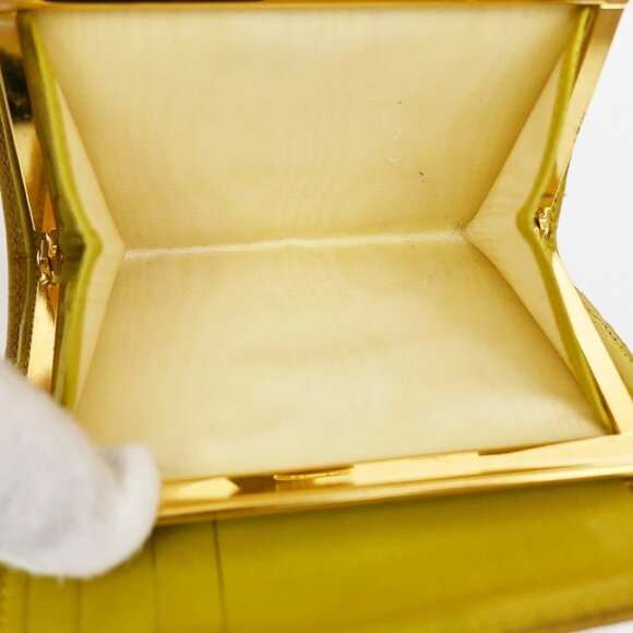 CHANEL CC Bifold Compact Wallet Grained Calfskin Leather Yellow Vintage 66KB511 - Picture 10 of 14